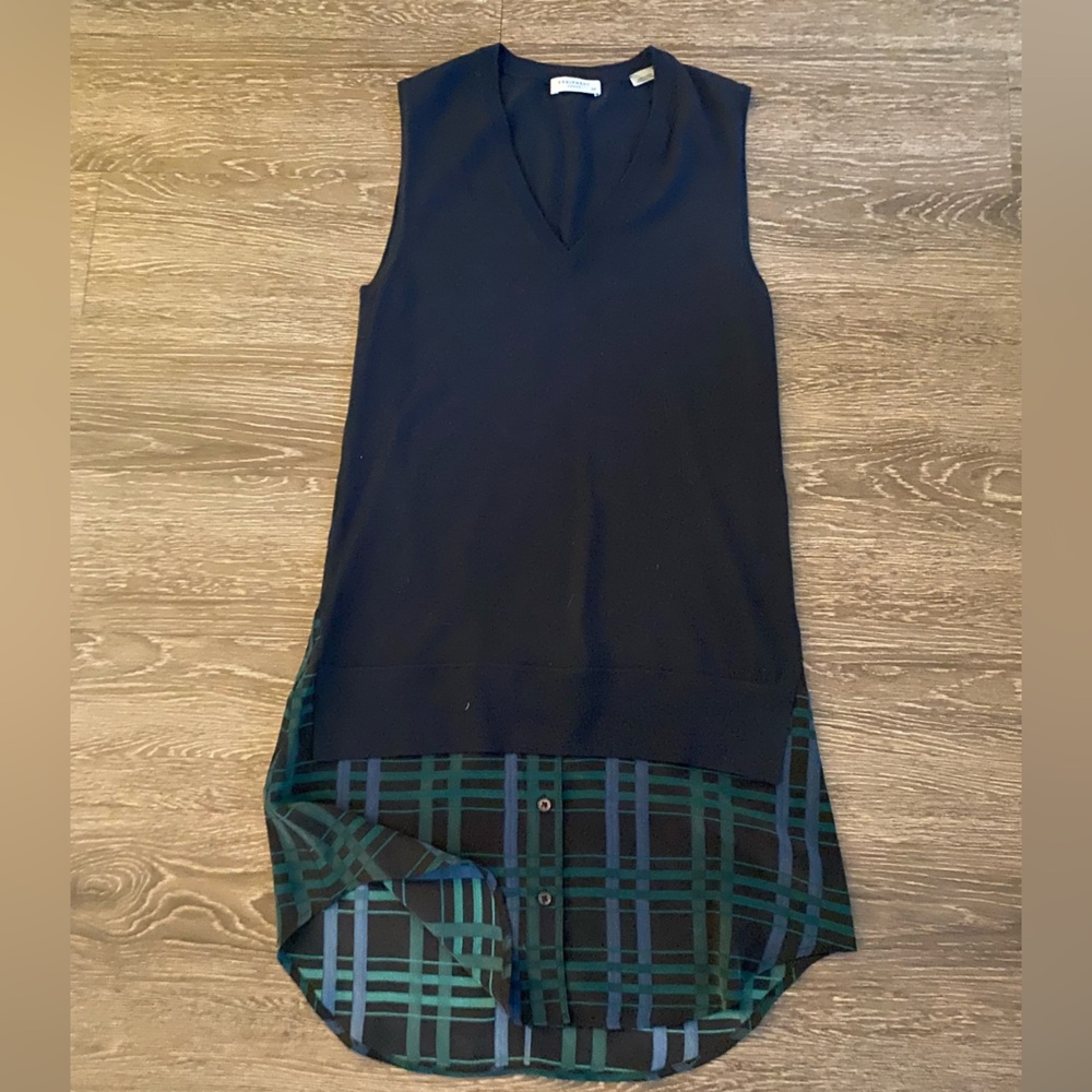 Equipment Cashmere Wool Blend Shirt Dress in Navy/Green Plaid size S/P
